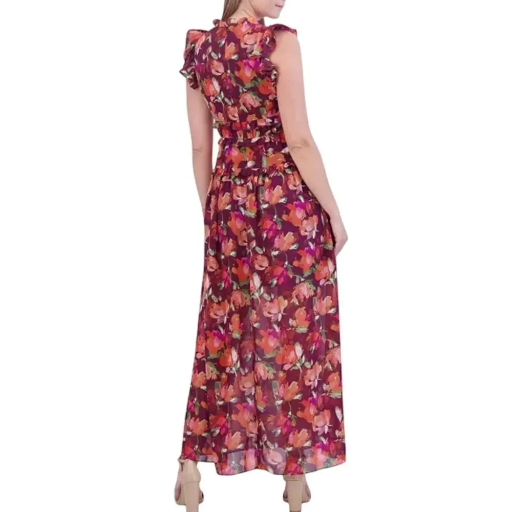 Vince Camuto Autumn Floral Chiffon Maxi Dress Size 12 NWT Wedding Guest Elegant - Picture 4 of 13